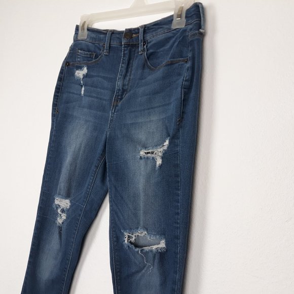 MUDD Jeans Juniors Size 5 FLX Stretch High Rise Jean Legging Distressed Denim - Picture 2 of 10